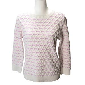 Talbots Women's Cotton Linen White Purple Stripe Sweater Long Sleeve Size Small‎